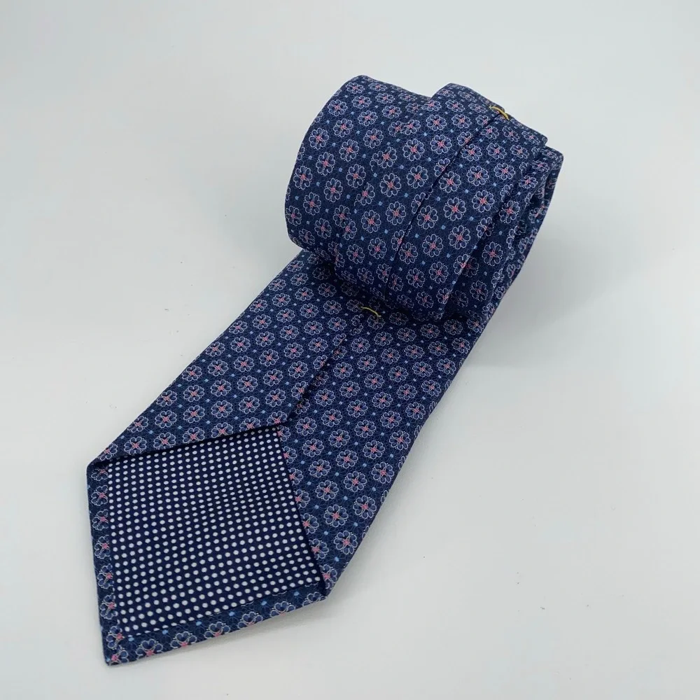 Eton Tie Mens One Size Navy Pink Floral Silk Classic Luxury Necktie Italy Made